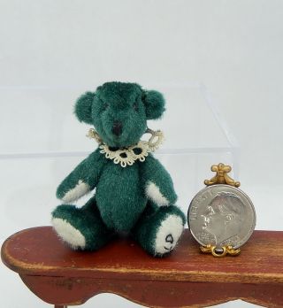 Vintage Jointed Green Mohair Teddy Bear Toy Artisan Dollhouse Miniature 1:12