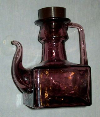 Vintage Amethyst Purple Glass Cruet W Stopper & Sq Base - Vinegar / Oil