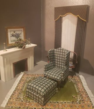 Dollhouse Miniature Wingback Chair And Stool