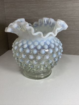 Vintage Fenton Moonstone White Opalescent Hobnail Ruffled Vase - Cond.