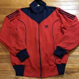 Adidas Track Jacket Trefoil Vintage 1970s Made In Taiwan Large Red Blue