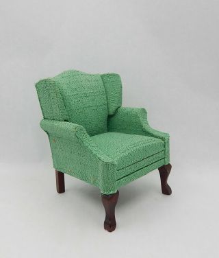 Vintage Green Wingback Chair Artisan Dollhouse Miniature 1:12 2