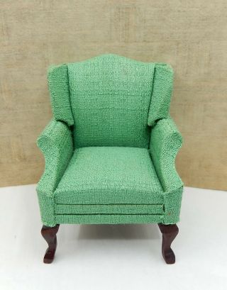 Vintage Green Wingback Chair Artisan Dollhouse Miniature 1:12 3