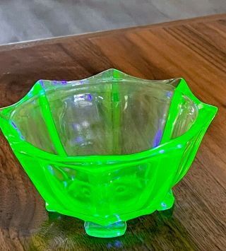 Vintage Green Vaseline Uranium Glass Footed Bowl.  Great Mother’s Day Gift