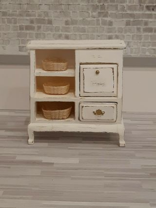 Dollhouse Miniature 1:12 Vintage Wood Cabinet/ Secretary With Baskets