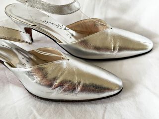 Vintage Silver Dress Shoes Mr.  Kimel California Slingback 7.  5 N And Box