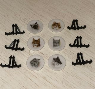 By Barb Dollhouse Miniature 1:12 Scale 6 Small Plates Cats Pet Doll Accessories