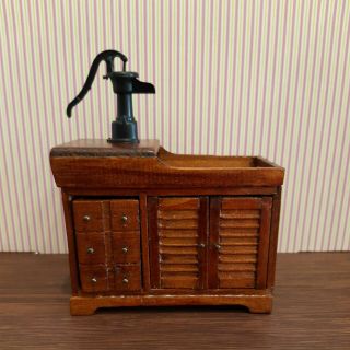 Dollhouse Miniature 1:12 Vintage Wood Dry Sink With Pump