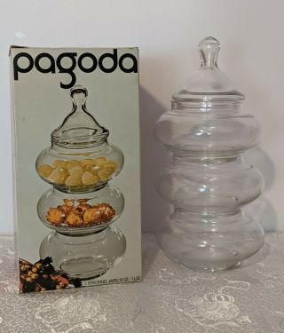 Vtg Anchor Hocking Pagoda Glass Stacking Jar Set 4 Pc 12 Oz Box