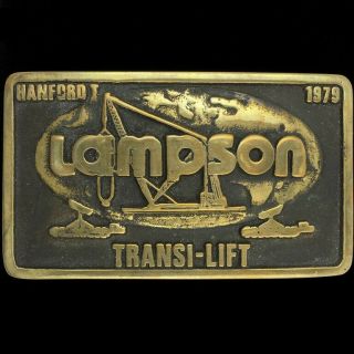 Vtg 70s Lampson Crane Transi Lift Oilfield Gas Construction Brass Belt Buckle