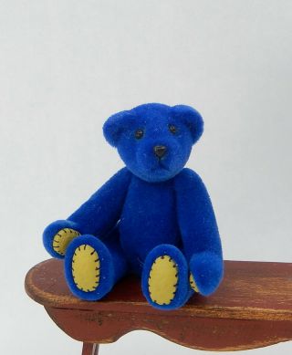 Vintage Jointed Blue Velvet Teddy Bear Toy Artisan Dollhouse Miniature 1:12