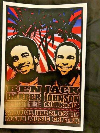 Jack Johnson Ben Harper Concert Poster June 21 Mann Music Center