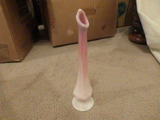 Vintage Tall Fenton Art Glass Bud Vase Swirled Pink White 9.  75 "