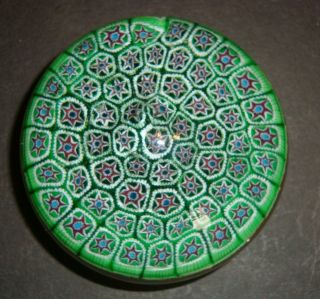 Vintage Millefiori? Red White Blue Stars 3.  5 " Large Paperweight Green Heavy