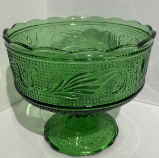 Vintage E.  O.  Brody Co.  Green Pressed Glass Scalloped Candy Dish Bowl M600