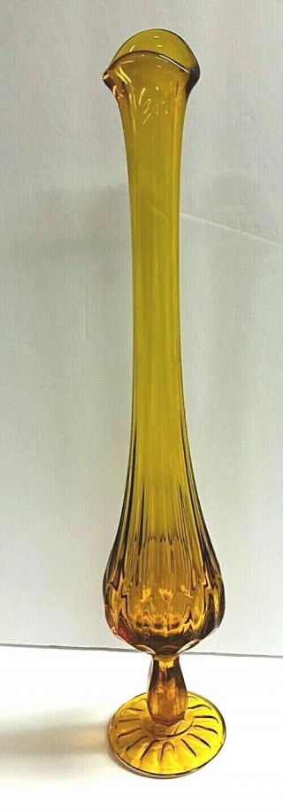 Vintage 14 Inch High Fenton Glass Footed Stretched Bud Vase Amber