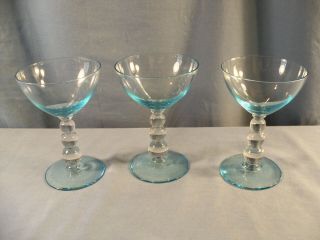 Set Of 3 Bryce Aristocrat Cerulean Blue Tall Sherbets Champagne Goblets 5 1/8 "