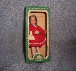 2 Pretty Vintage Dollhouse Miniature Posable Girl Doll German Caco Mib