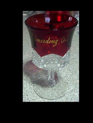 Antique Vintage Ruby Flash Souvenir Cup Wine Goblet Glass Wilmerding Pa