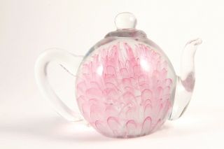 Dynasty Gallery Art Glass Teapot Paperweight Pink & Clear Heirloom Collectible