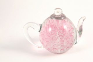 Dynasty Gallery Art Glass Teapot Paperweight Pink & Clear Heirloom Collectible 2