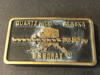 Vintage Solid Brass Quartz Hill Alaska,  Us Borax 1983 Brass Belt Buckle