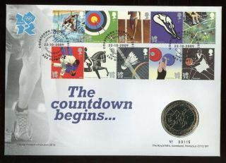 Great Britain - 2009 Fdc - Countdown To London 2012 Olympic Games Plus £5 Coin