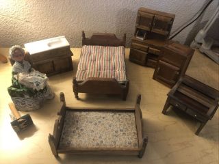 Vintage Multi - Piece Wooden Doll House Furniture,  Grandma Doll Dry Sink,  Hoosier