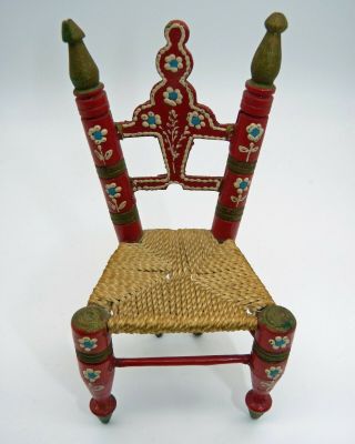 Vintage Miniature Wooden Chair With Rattan Seat: Hand Made/painted,  Dollshouse