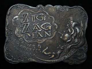 Ra07154 Vintage 1970s Zig Zag Man Papier & Cigarettes Tobacco Belt Buckle