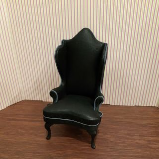 Dollhouse Miniature 1:12 Vintage Navy Faux Leather Wing Back Chair
