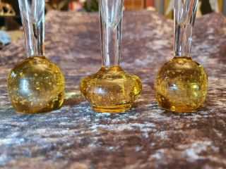 Set of 3 Amber Coloured Controlled Bubble Single Stem Paperweight Vases 3