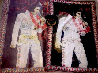 Vtg Elvis Presley Large Wall Hanging Tapestries " The King Hawaii Lei " Plus Hat