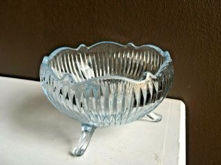 Clear Blue Glass Round Vase Bowl Three - Footed