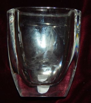 ORREFORS ART CRYSTAL CATHEDRAL VASE ETCHED SAILBOAT SIGNED - ZERO COSMETIC ISSUES 3