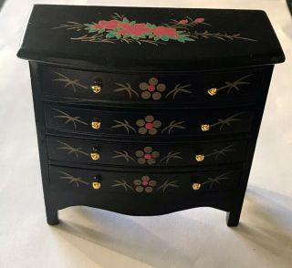 Dolls House Miniatures 1/12th Scale Black Lacquer Effect Chest Of Drawers