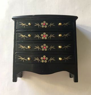 Dolls house Miniatures 1/12th Scale Black Lacquer Effect Chest Of Drawers 2