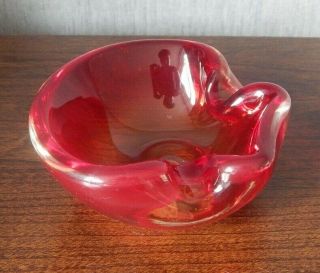 Vintage Murano Glass Freeform/lobed Geode Bowl - Red & Orange - Label