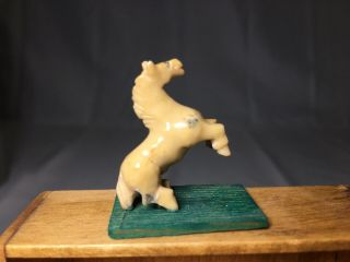 Vintage Dollhouse Miniature Artisan Jack Justin Carved Stone Horse On Stand 1:12