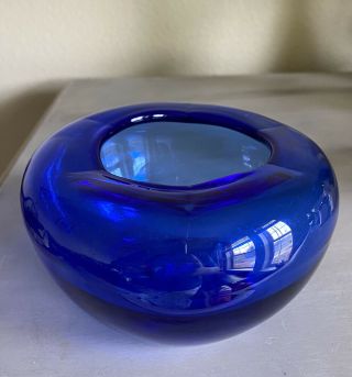 Vibrant Vintage Cobalt Blue Glass Rose Bowl Indent Vase