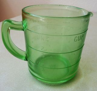 Vtg.  Hazel - Atlas Depression Glass Green One Cup Measure