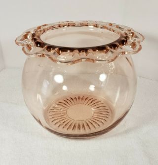 Vintage Pink Depression Glass Anchor Hocking Open Lace Rim Fish Bowl Vase