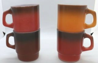 4 Vintage Fire - King Fade Mugs Stackable Coffee Cups Red Orange Brown Black Usa