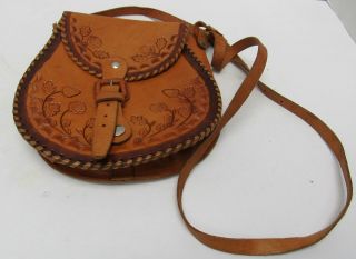 Vintage Brown Hand Tooled Two Ways Small Cross Body Shoulder Bag