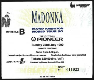 Madonna Blond Ambition World Tour 90 Ticket Wembley Stadium