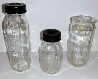 Vintage Clear Pyrex & Evenflo Glass Baby Bottles Nursing Wide Mouth W/lids
