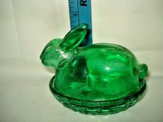 Le Smith Glass Green Bunny Rabbit On A Nest Covered Candy Dish