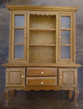 Miniature Dollhouse 1:12 Scale Walnut Hutch Cabinet - T6552