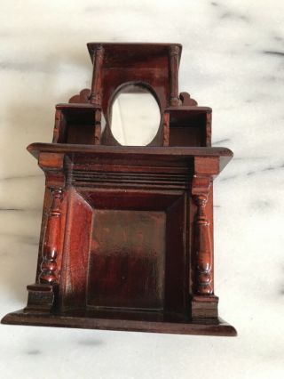 Vintage Doll’s House Wooden Display Cabinet With Oval Mirror Mahogany Stain