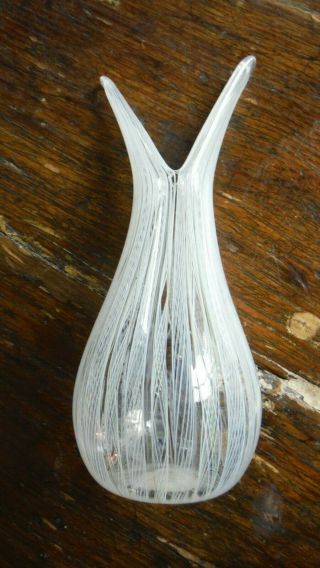 Vintage Murano Hand - Blown Glass Latticino Rare Double Lip Vase 5.  5 " H Italy Euc